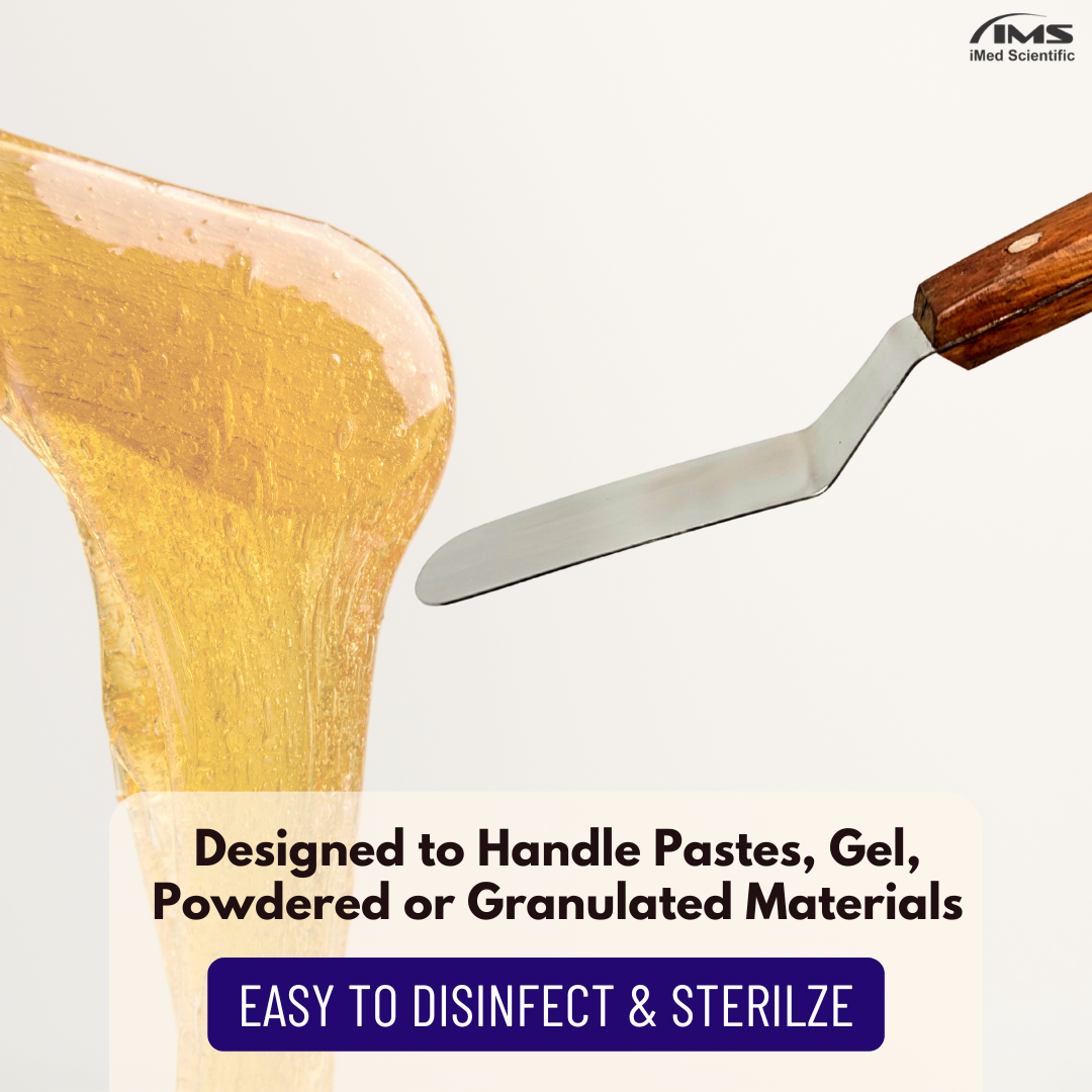 Stainless Steel Lab Spatula with Wooden Handle, 5" Offset Bayonet Blade, 9" Total Length