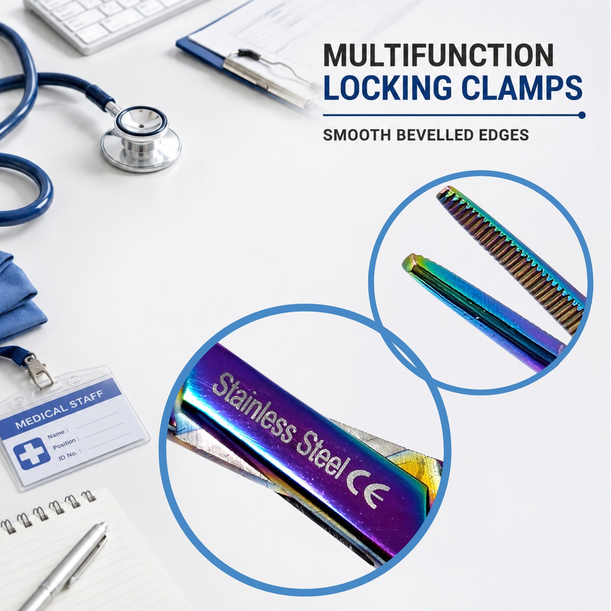 4" Hemostat Forceps, Straight Serrated, Stainless Steel, Multi