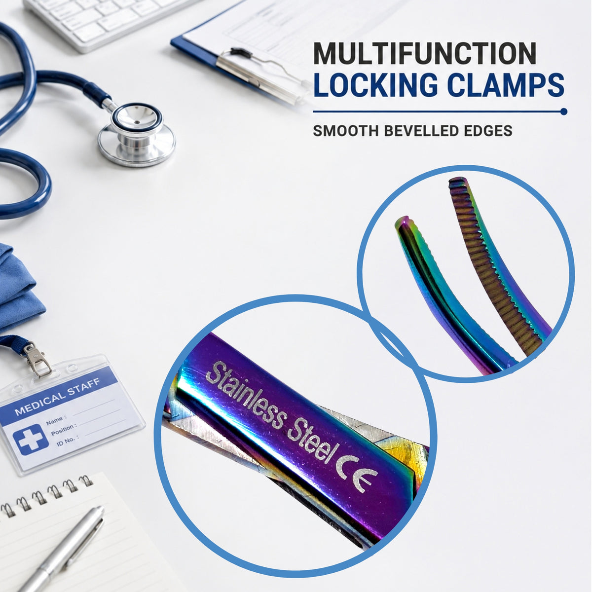 4" Hemostat Forceps, Curved Serrated, Stainless Steel, Multi