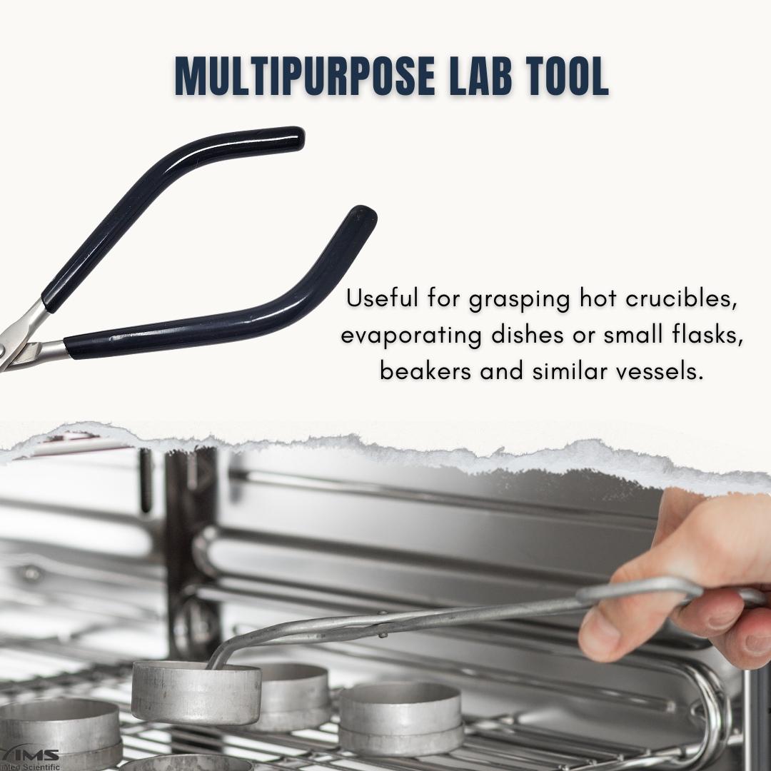 Stainless Steel Crucible Lab Beaker Tongs with Plastisol Coated Jaws, 9"