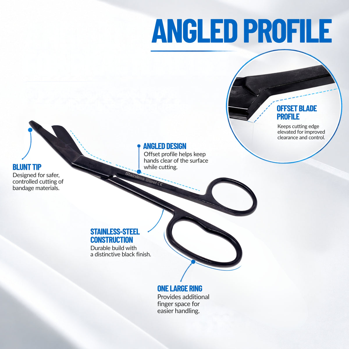 7.25" One Large Ring Nurse Bandage Scissors, German Steel, (Black Color)