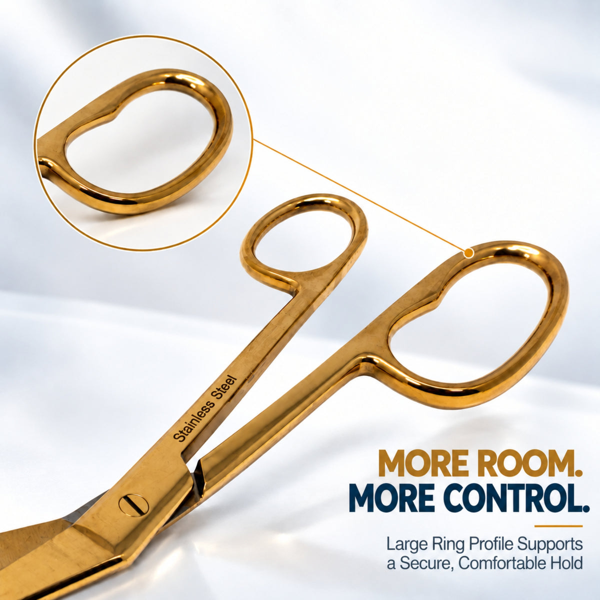 7.25" One Large Ring Nurse Bandage Scissors, German Steel, Full Gold
