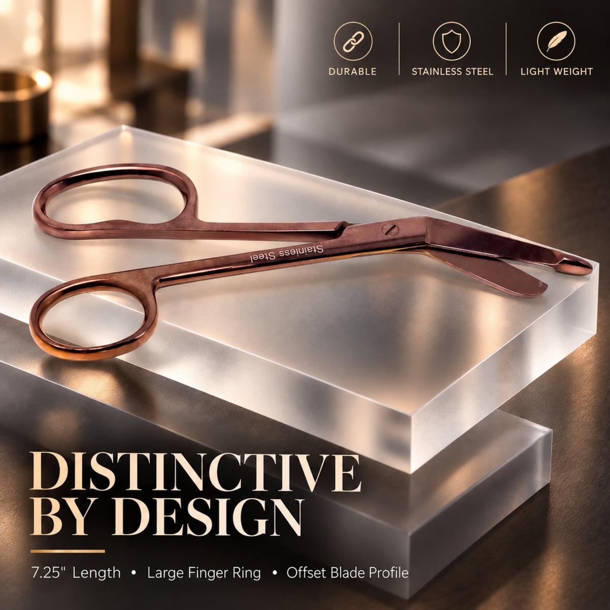 One Large Ring 7.25", Nurse Bandage Scissors, Rose Gold, German Steel