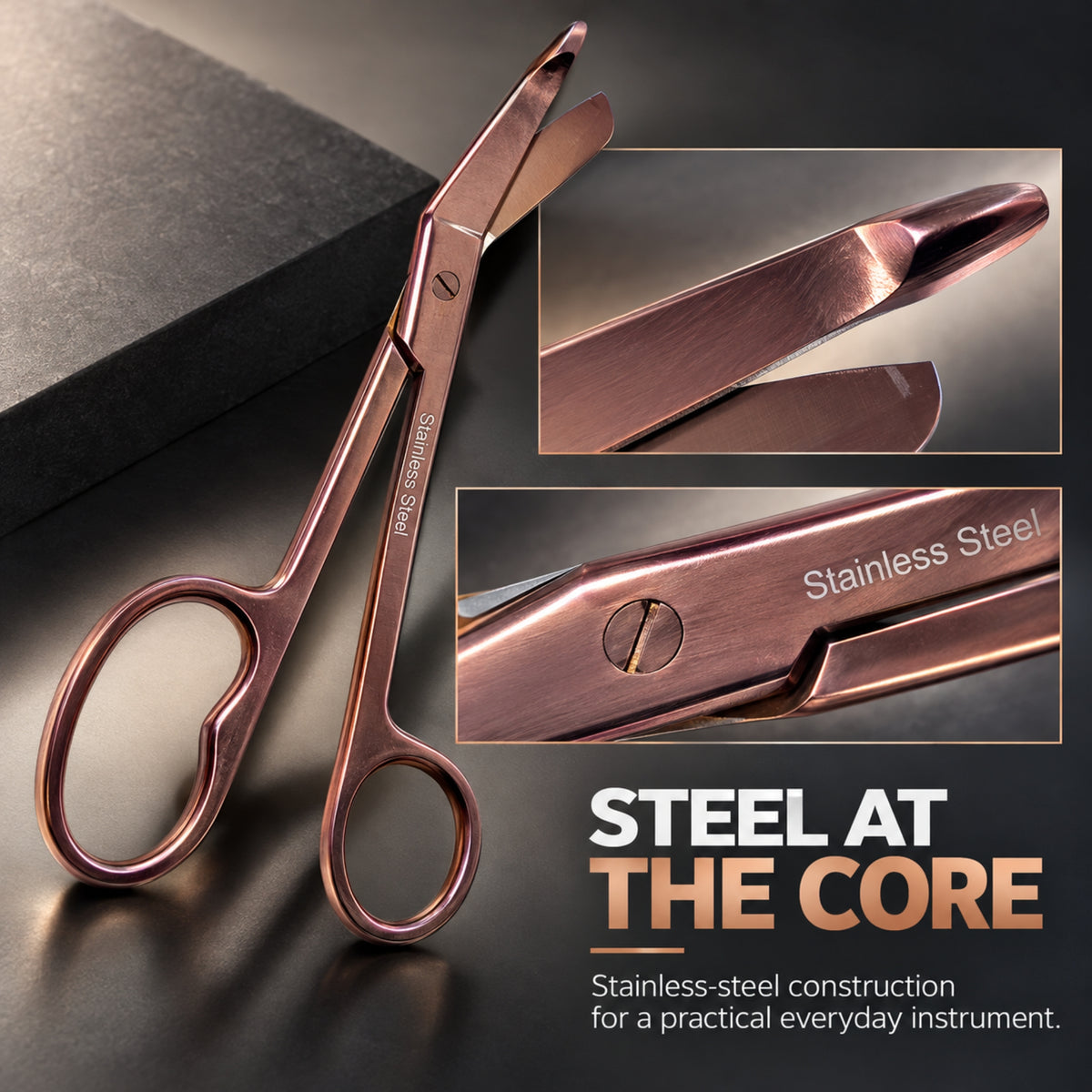 One Large Ring 7.25", Nurse Bandage Scissors, Rose Gold, German Steel