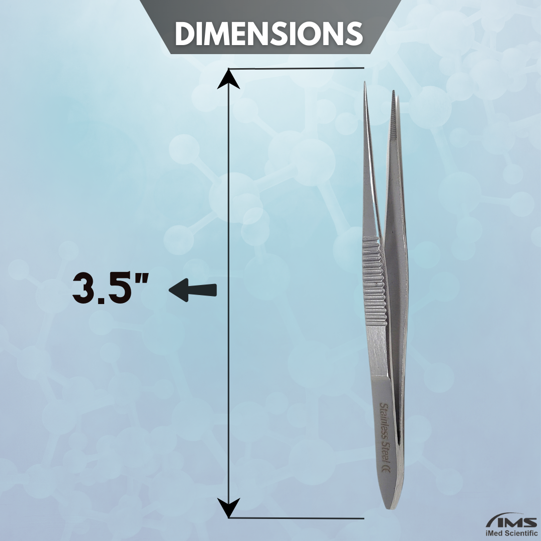 Stainless Steel Micro Surgical Forceps Straight Fine Serrated Points Lab Tweezers 4.5"