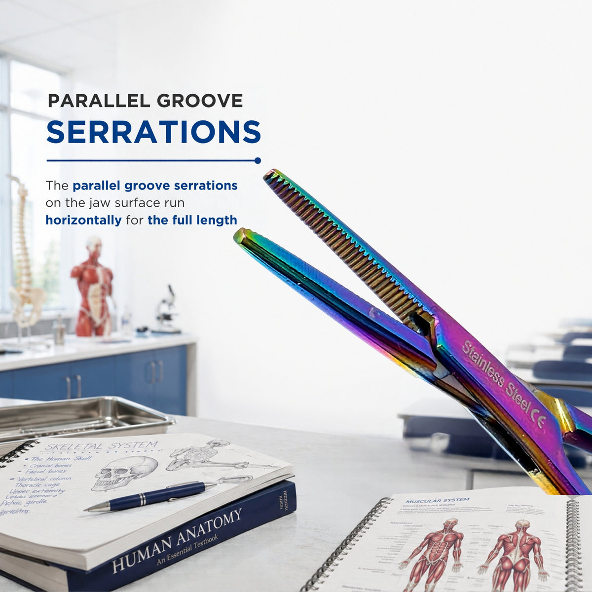 4" Hemostat Forceps, Straight Serrated, Stainless Steel, Multi