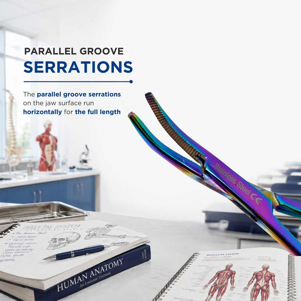 4" Hemostat Forceps, Curved Serrated, Stainless Steel, Multi