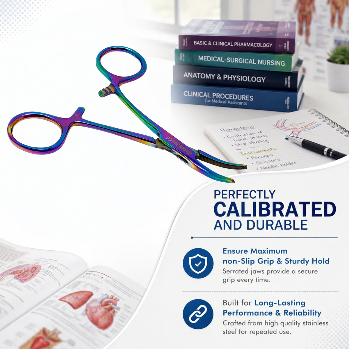4" Hemostat Forceps, Curved Serrated, Stainless Steel, Multi