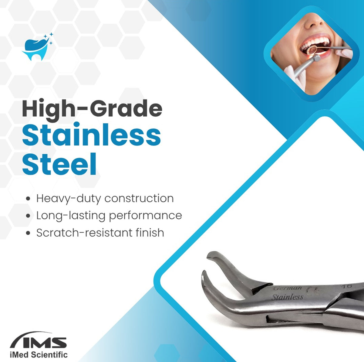 Dental Extracting Forceps #16 with Cow Horn Beaks, Stainless Steel
