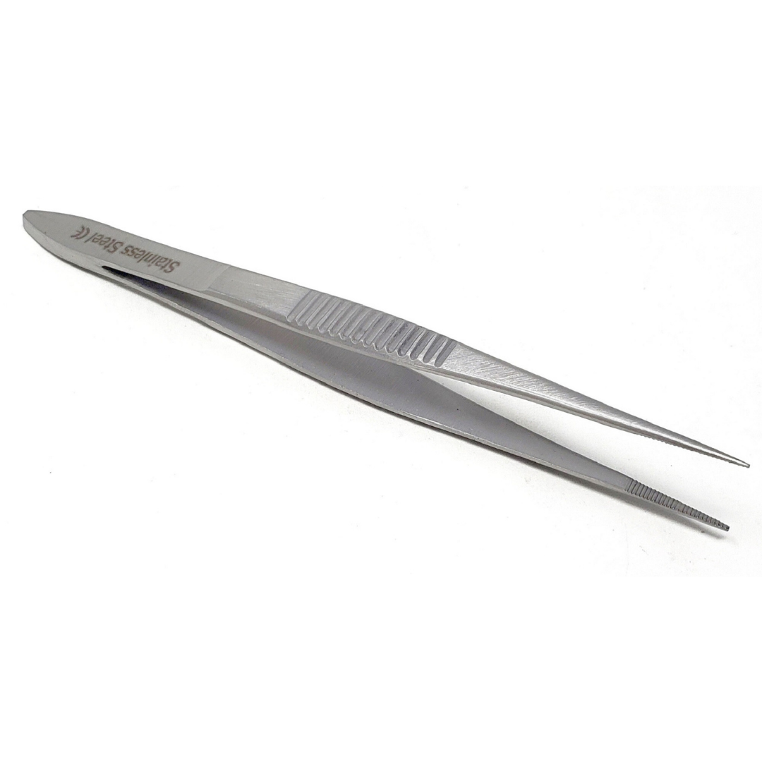 Stainless Steel Micro Surgical Forceps Straight Fine Serrated Points Lab Tweezers 3.5"