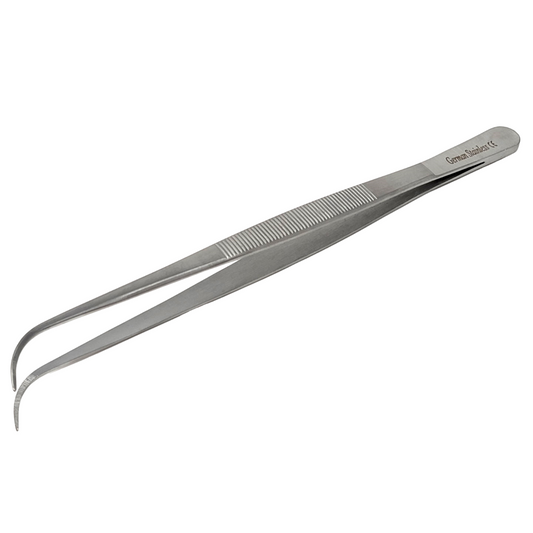 Stainless Steel Micro Surgical Forceps Curved Fine Serrated Points Lab Tweezers 8"