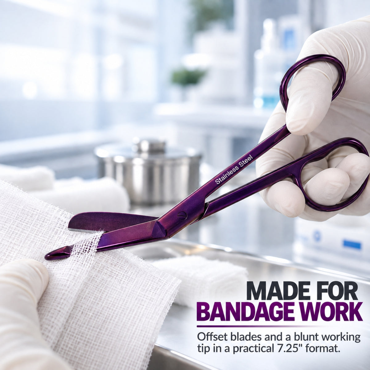 Purple One Large Ring 7.25", Nurse Bandage Scissors, German Steel