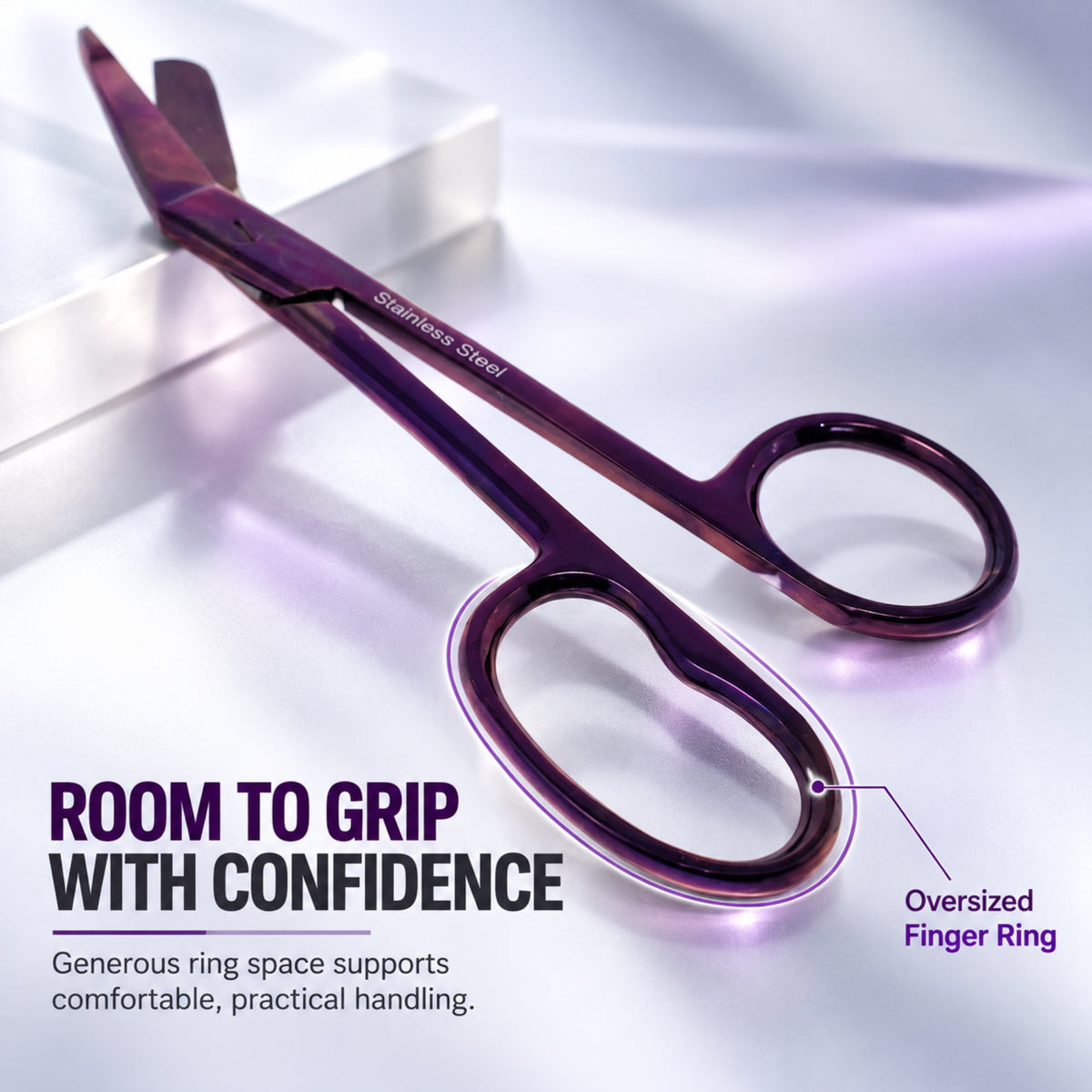 Purple One Large Ring 7.25", Nurse Bandage Scissors, German Steel