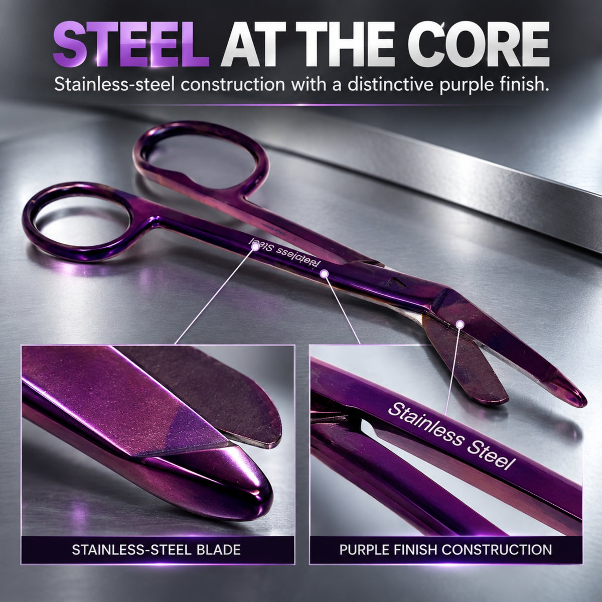 Purple One Large Ring 7.25", Nurse Bandage Scissors, German Steel