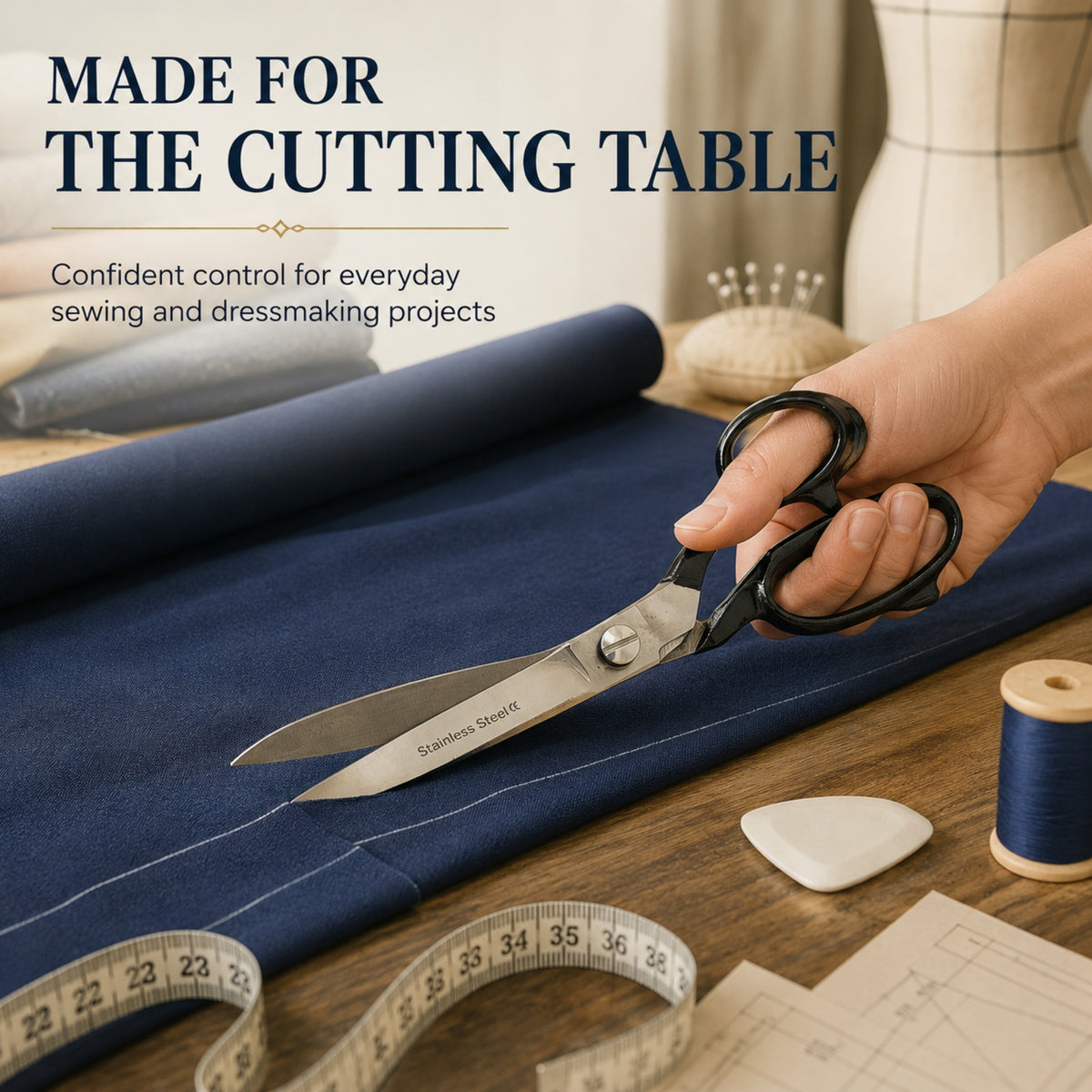 Fabric Scissors Tailor Sewing Shears 12-Inch Heavy-Duty Stainless Steel, Black Handle