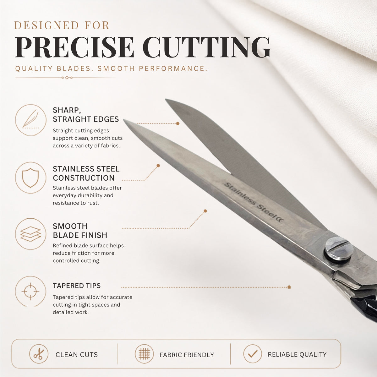 Fabric Scissors Tailor Sewing Shears 12-Inch Heavy-Duty Stainless Steel, Black Handle
