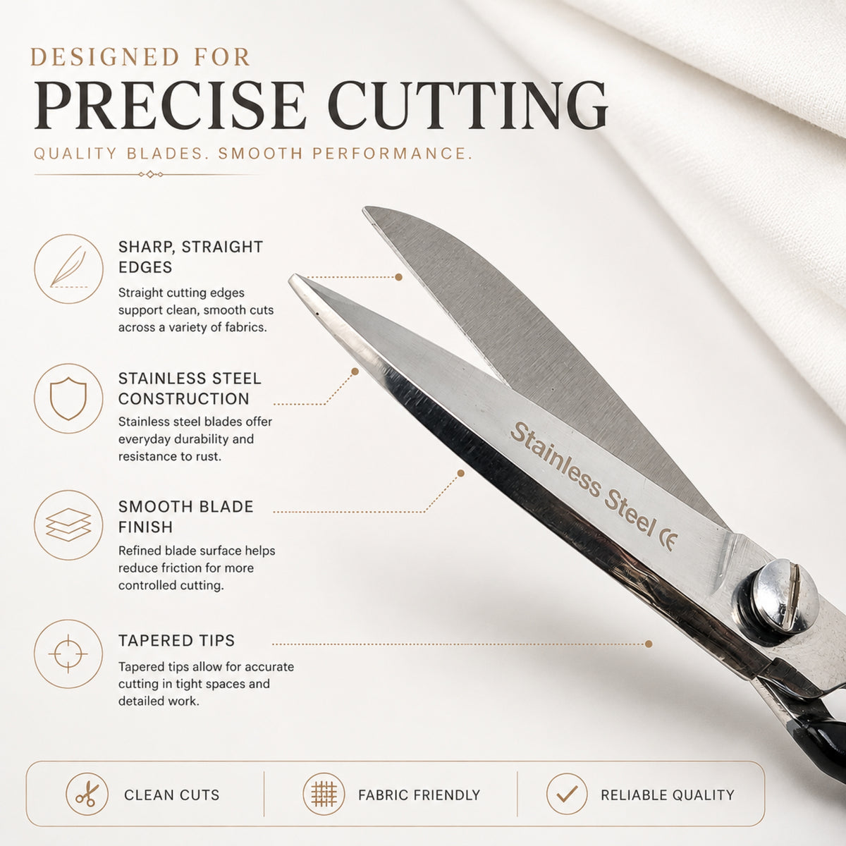 Fabric Scissors Tailor Sewing Shears 7-Inch Heavy-Duty Stainless Steel, Black Handle