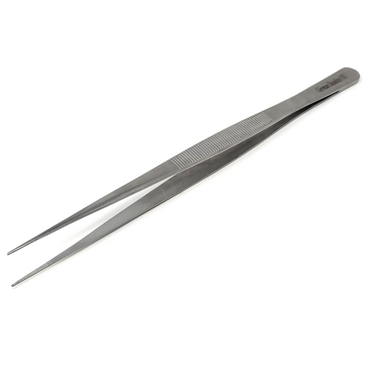 Stainless Steel Micro Surgical Forceps Straight Fine Serrated Points Lab Tweezers 8"