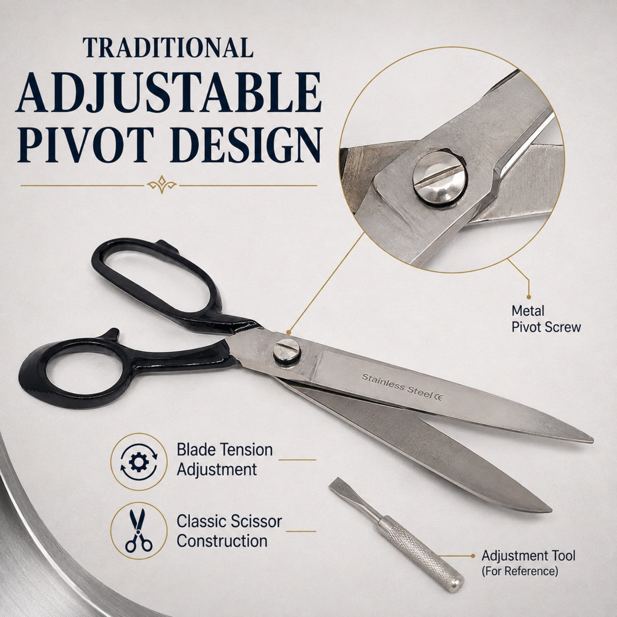 Fabric Scissors Tailor Sewing Shears 12-Inch Heavy-Duty Stainless Steel, Black Handle