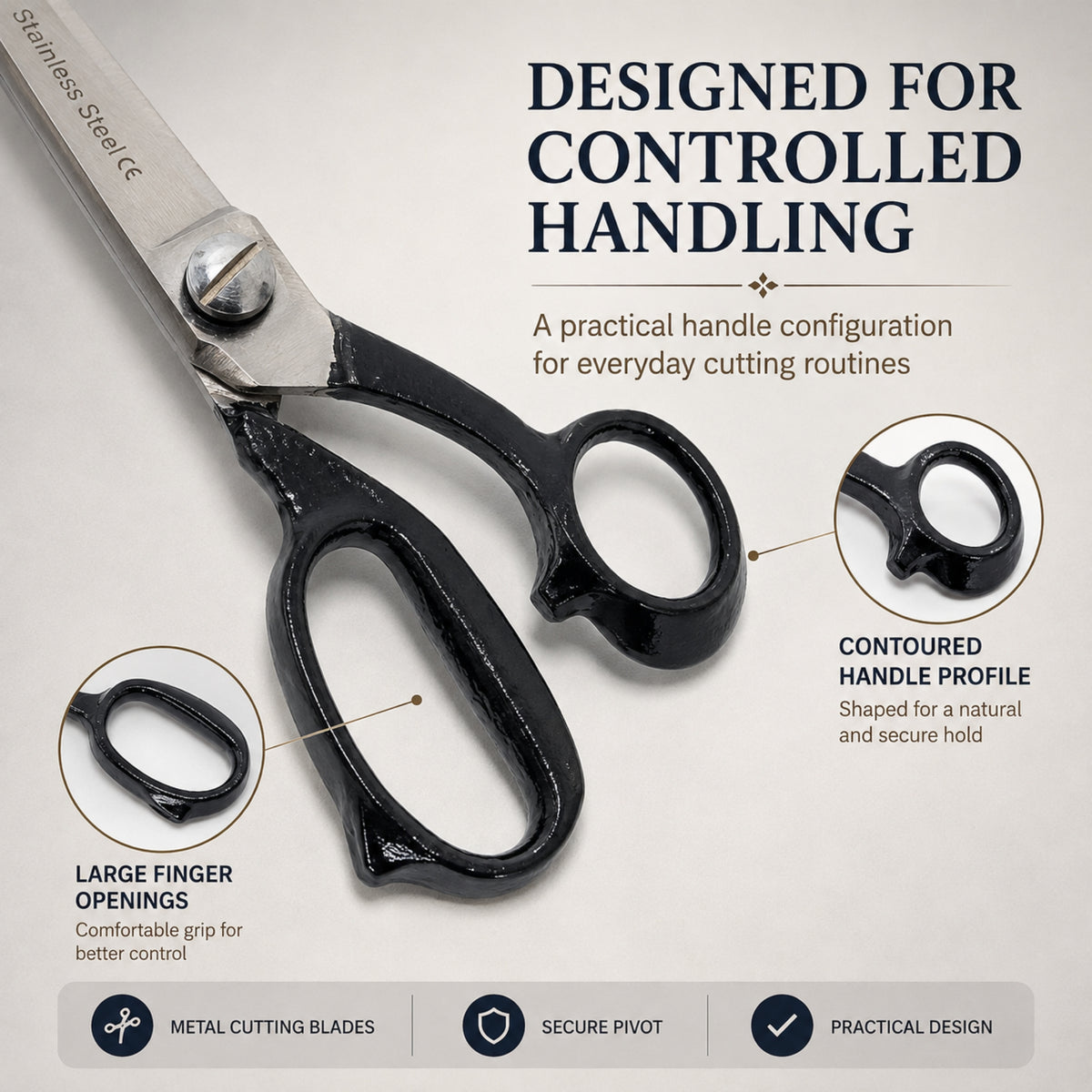 Fabric Scissors Tailor Sewing Shears 7-Inch Heavy-Duty Stainless Steel, Black Handle