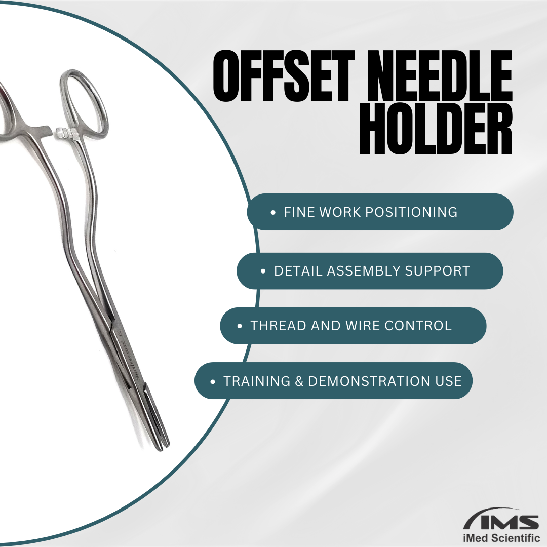 Kilner Offset Needle Holder Driver with Bayonet Handle and Serrated Jaws, 5.5" Long