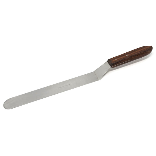 Stainless Steel Lab Spatula with Wooden Handle, 10" Offset Bayonet Blade, 15" Total Length