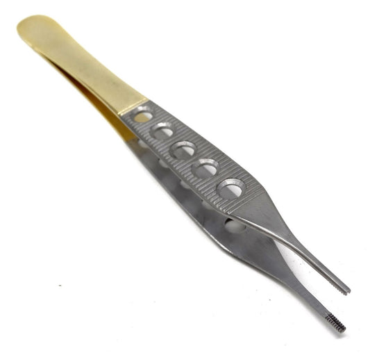 Adson Brown Tissue 9x9teeth Forceps 6",Straight, Gold Handle