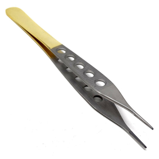 TC Adson Dressing Serrated Forceps 6", Straight, Fenestrated, Gold Handle