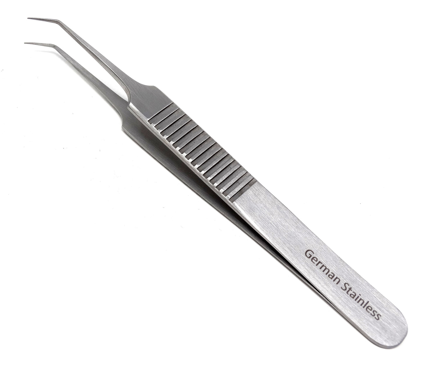 Stainless Steel Micro Surgical Forceps Tweezers A Type Angled, Ridged Handle, Fine Point, Premium Quality
