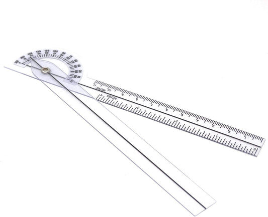 Angled Goniometer 6" 180 Degree Clear Plastic Protractor For Measuring Range of Motion