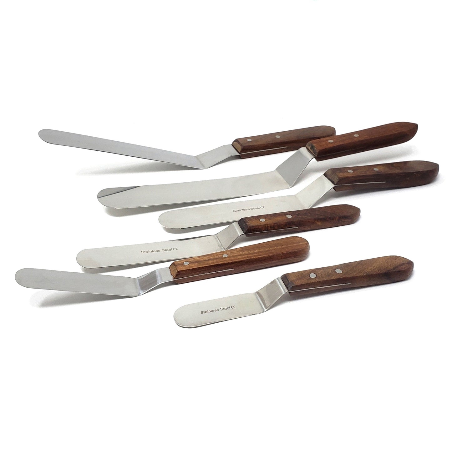 Set of 6 PCS Stainless Steel Angled Lab Spatulas Wooden Handle, Offset Blades