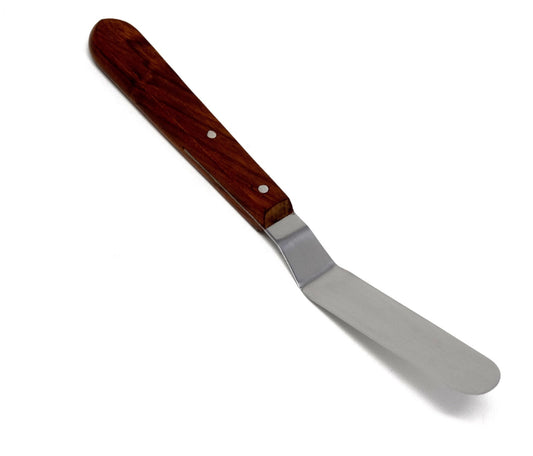 IMS-WHA001 Stainless Steel Lab Spatula with Wooden Handle, 4" Offset Bayonet Blade, 8" Total Length