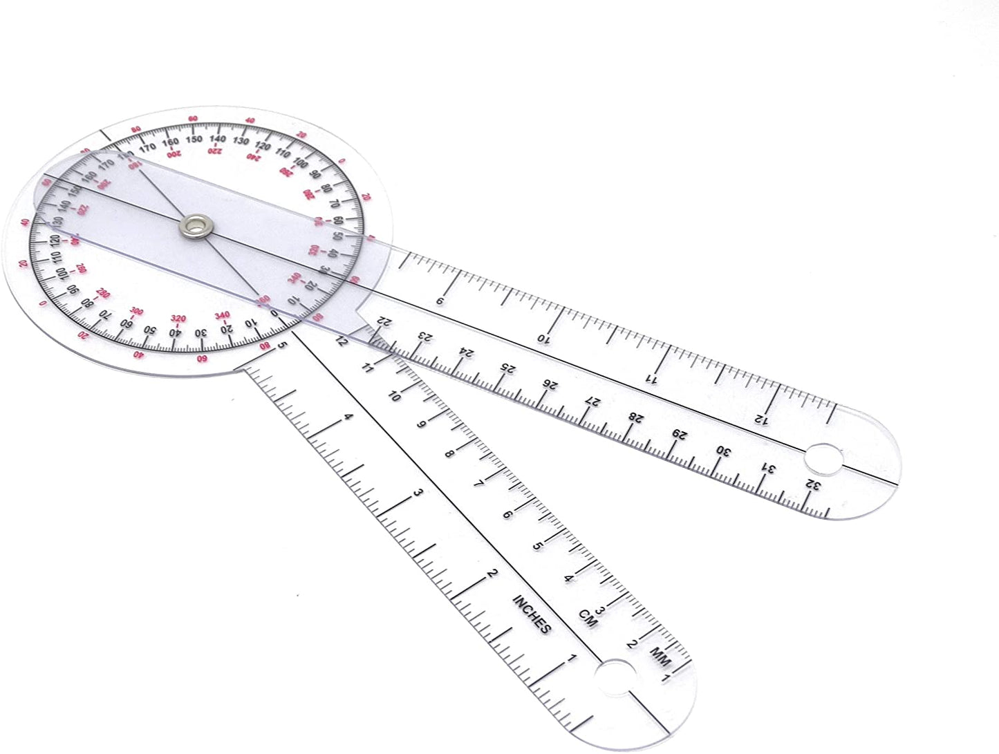8" Goniometer Clear Plastic Multi-Ruler 360 Degree Measuring Tool Protractor For Range Check