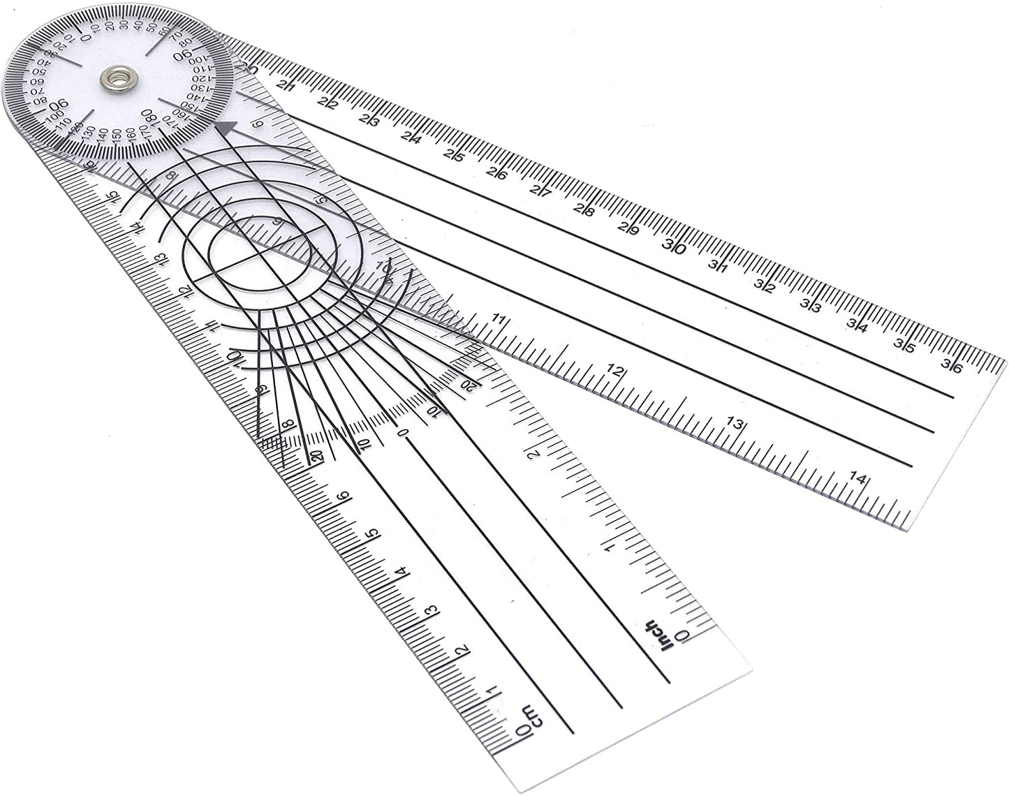 8" Spinal Ruler Goniometer 360 Degree Clear Plastic Protractor For Measuring Range of Motion