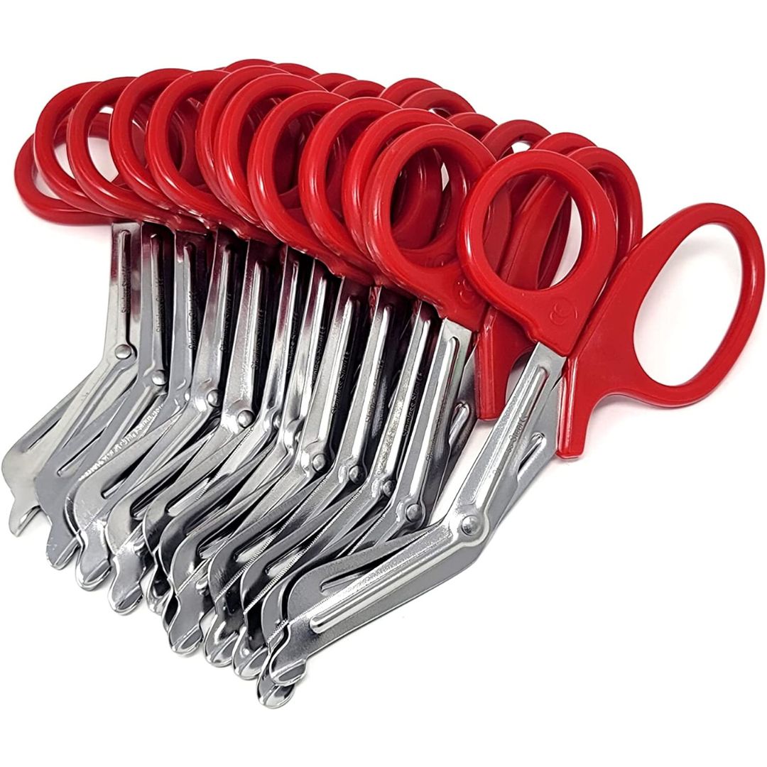 12/Pack Red Handle Trauma Shears 7.25" Stainless Steel Scissors for Paramedics, EMT, Nurses, Firefighters + More