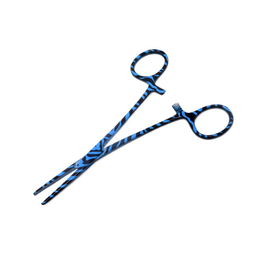 Pet Ear Hair Pulling Serrated Ratchet Forceps, Stainless Steel Grooming Tool, Blue Swirls 5.5" STR