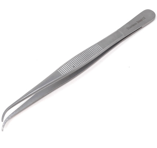 Stainless Steel Tweezers Serrated Point Tips 5.5" Curved for Beading Projects DIY Craft