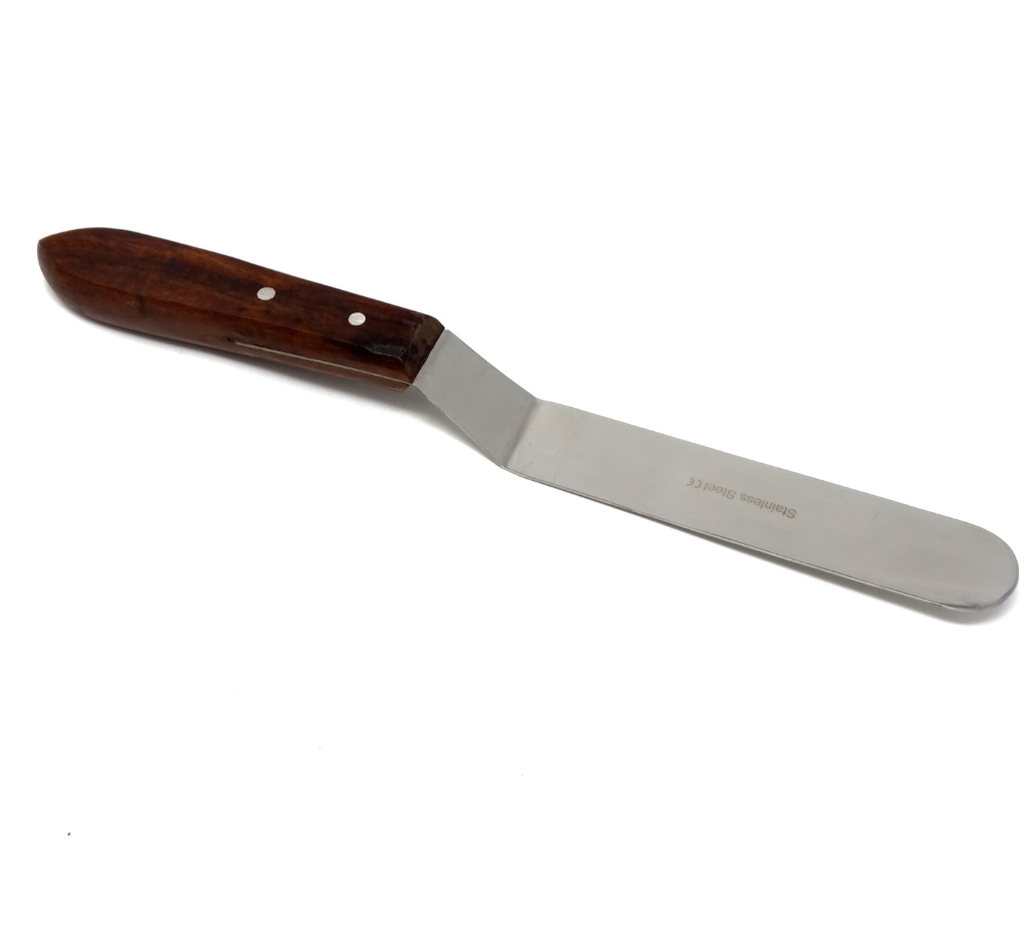 Stainless Steel Lab Spatula with Wooden Handle, 5" Offset Bayonet Blade, 9" Total Length