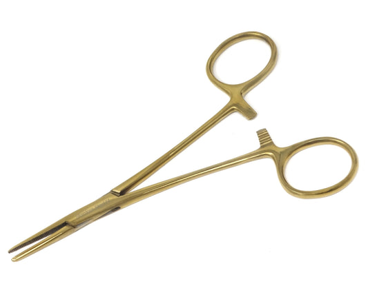 Pet Ear Hair Pulling Serrated Ratchet Forceps, Stainless Steel Grooming Tool, Full Gold 5" STR