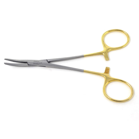 Pet Ear Hair Pulling Serrated Ratchet Forceps, Stainless Steel Grooming Tool, Gold Handle 5.5" CRV