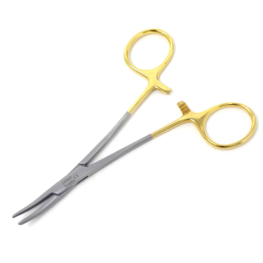 Pet Ear Hair Pulling Serrated Ratchet Forceps, Stainless Steel Grooming Tool, Gold Handle 5" CRV