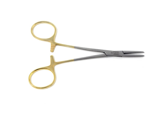 Pet Ear Hair Pulling Serrated Ratchet Forceps, Stainless Steel Grooming Tool, Gold Handle 5" STR