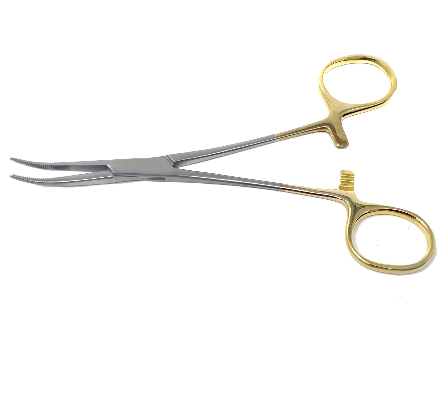 Pet Ear Hair Pulling Half Serrated Ratchet Forceps, Stainless Steel Grooming Tool, Gold Handle 5.5" CRV