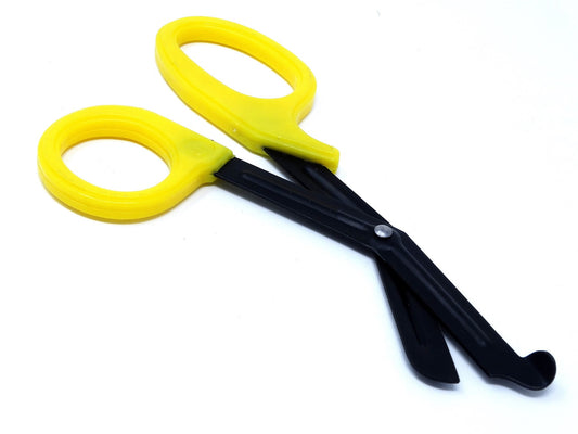 Yellow Handle with Fluoride Coated Black Blades Trauma Shears 7.25"