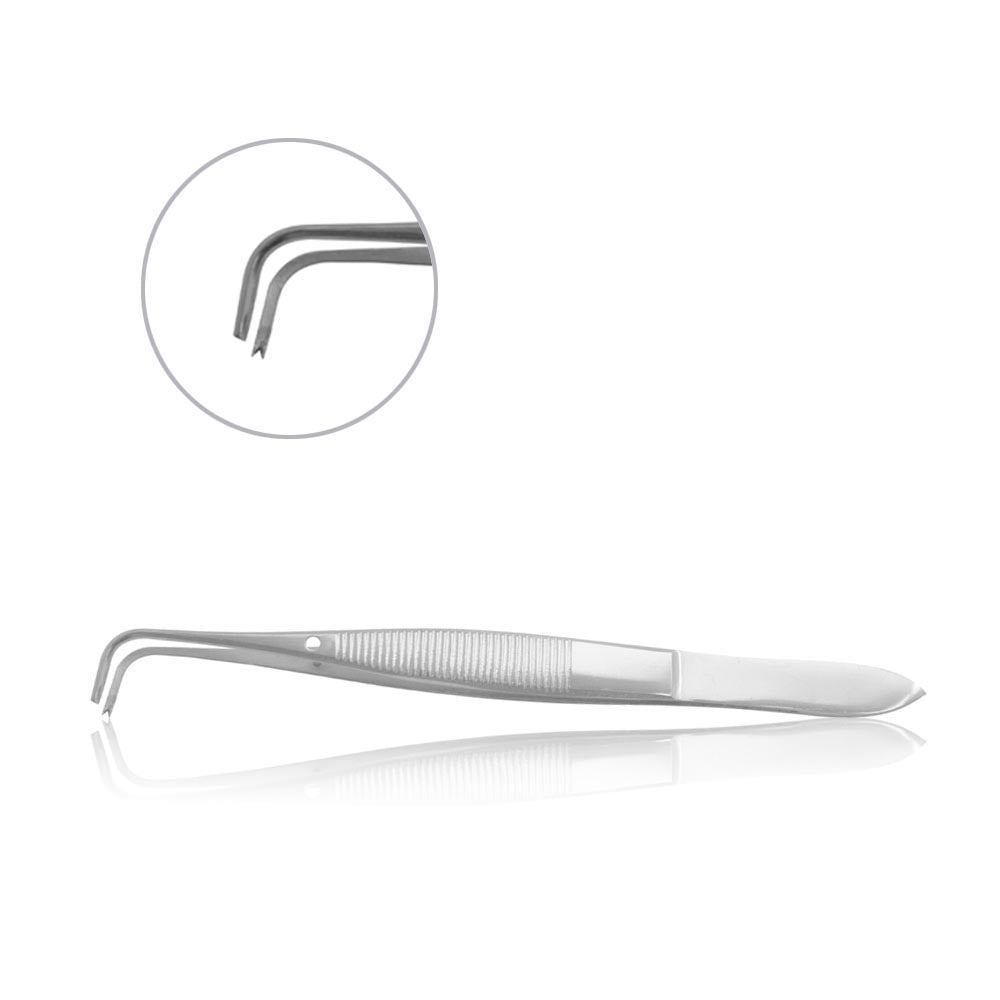 Iris Eye Tissue Dissecting Forceps 4" Fine Point Full Curved 1x2 Teeth Tips Jaws