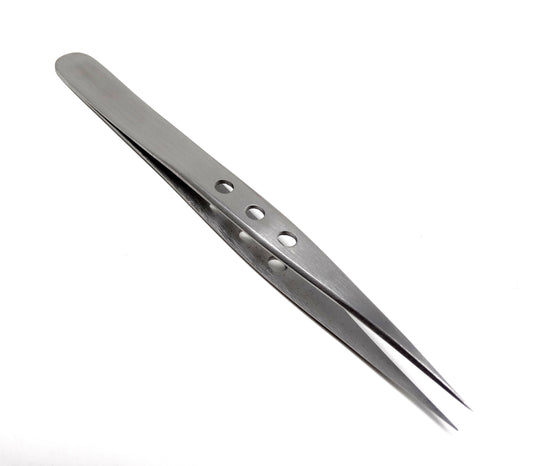 Stainless Steel Micro Surgical Forceps Tweezers Straight, Fenestrated Handle, Fine Point, Premium Quality