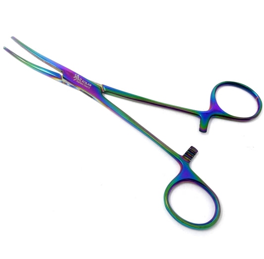 Pet Ear Hair Pulling Half Serrated Ratchet Forceps, Stainless Steel Grooming Tool, Multicolor 5.5" CRV