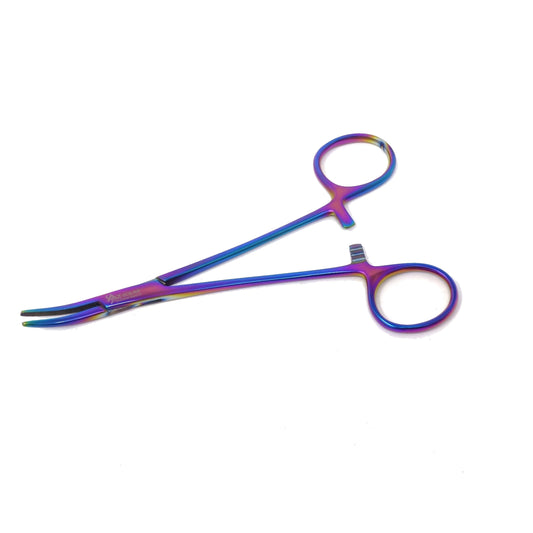 Pet Ear Hair Pulling Serrated Ratchet Forceps, Stainless Steel Grooming Tool, Multicolor 5.5" Curved