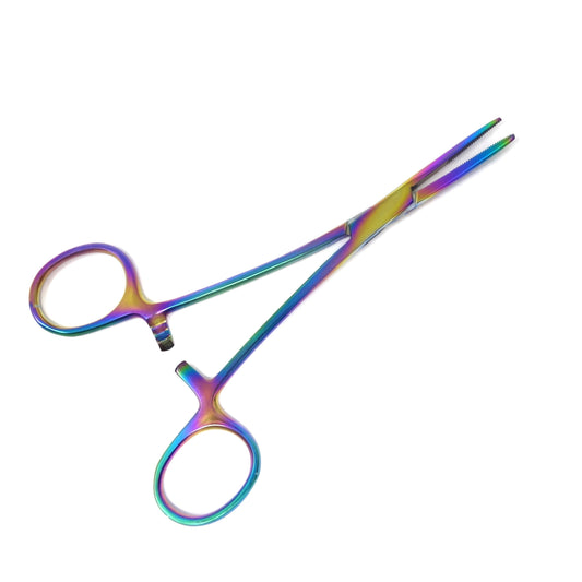 Pet Ear Hair Pulling Half Serrated Ratchet Forceps, Stainless Steel Grooming Tool, Multicolor 5.5" STR