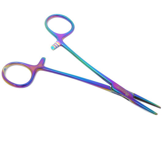 Pet Ear Hair Pulling Serrated Ratchet Forceps, Stainless Steel Grooming Tool, Multicolor 5.5" Straight